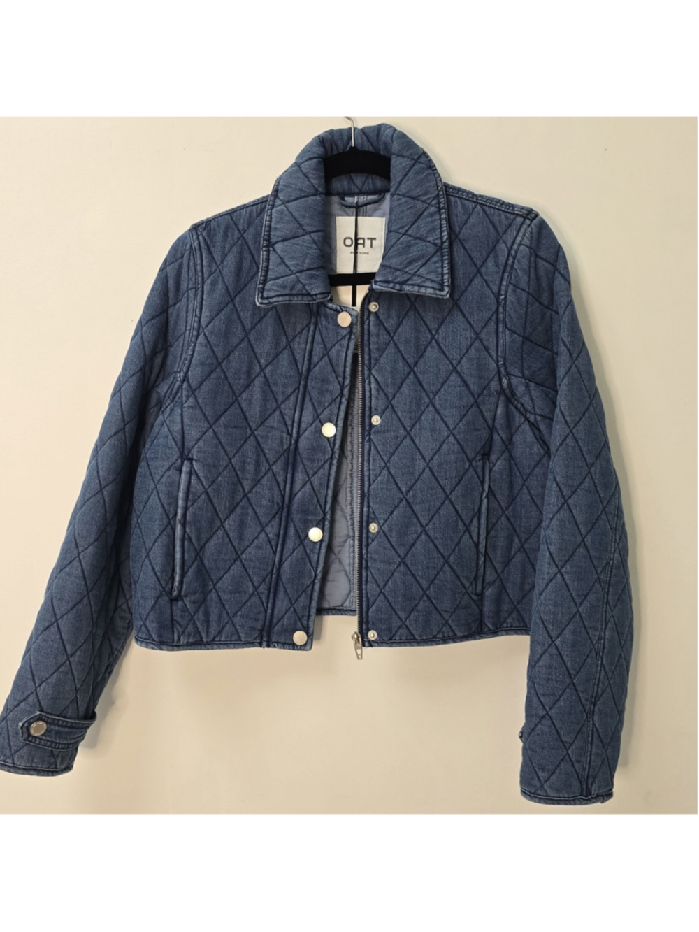 OATS Women's Quilted Cropped Denim Jacket Size M Soft Cotton Lining NWT
